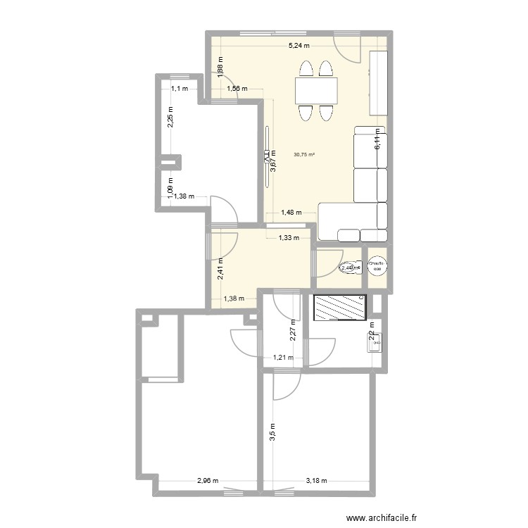 cannes. Plan de 2 pièces et 33 m2