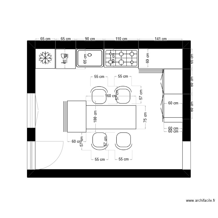 Cuisine 2. Plan de 1 pièce et 18 m2
