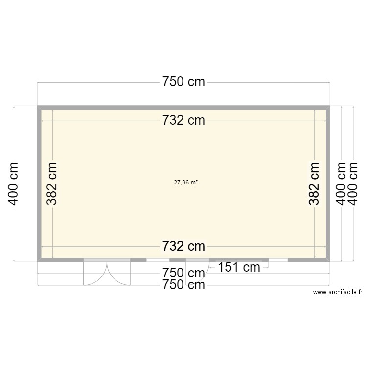 Charbonnier. Plan de 1 pièce et 28 m2