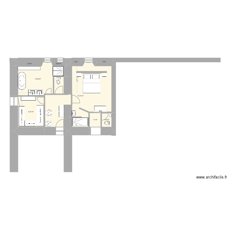 existant 1°étage projet  N°2. Plan de 9 pièces et 56 m2