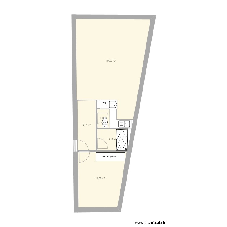 aaa. Plan de 5 pièces et 48 m2