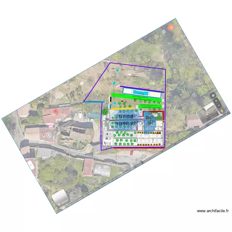 ecloserie + doubles couloirs de nage central 60m2 +MUR de SOUTENEMENT +bassins- pediluve +sanitaires+ salle sieste +4 bureaux. Plan de 