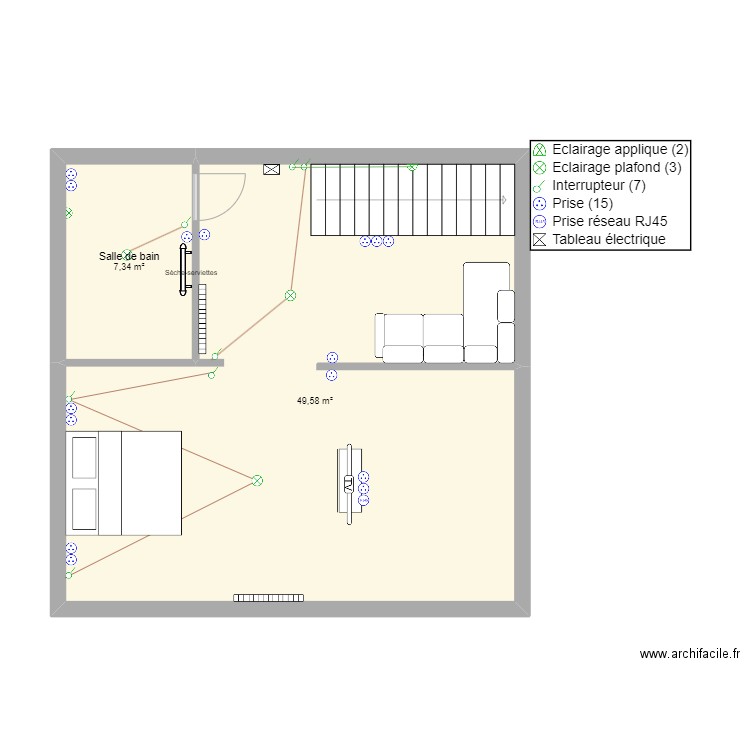 Greniere. Plan de 2 pièces et 57 m2