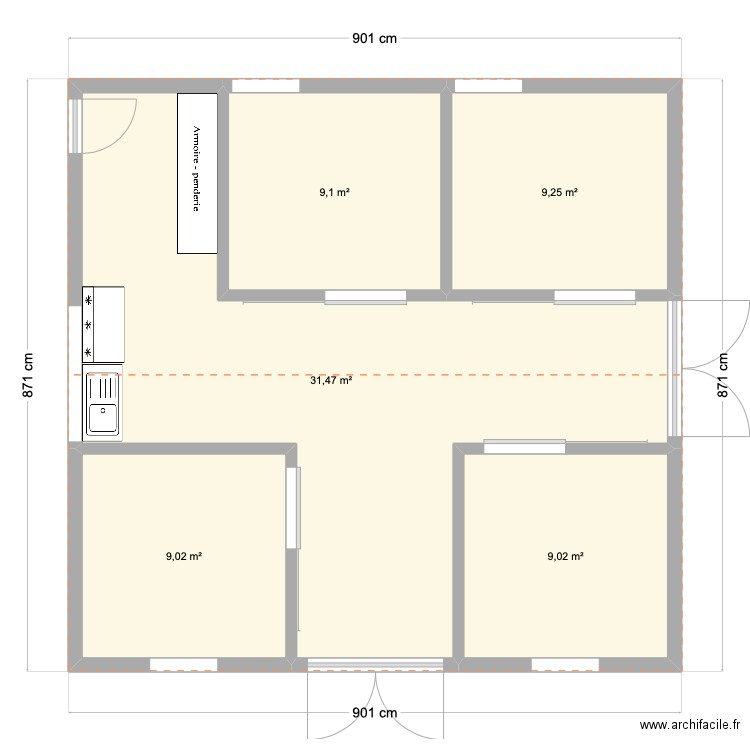 ecurie. Plan de 5 pièces et 68 m2