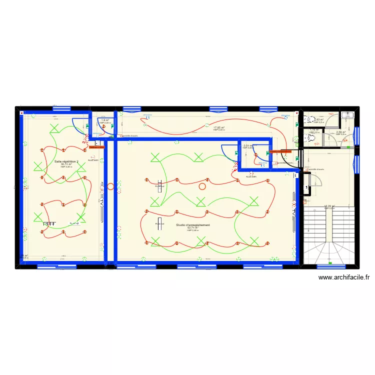 MJ music studio - lot &eacute;lectricit&eacute; R+1. Plan de 14  et 149 m²