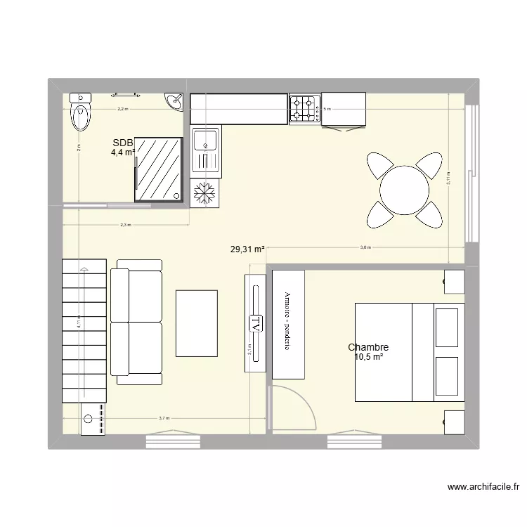 maison nonos. Plan de 3  et 44 m²