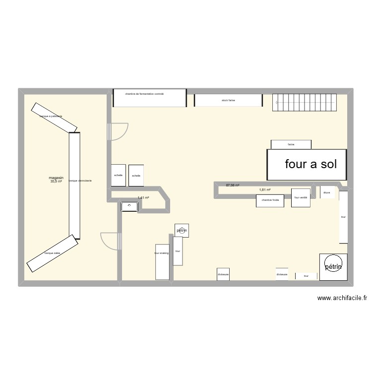 labo. Plan de 4 pièces et 127 m2