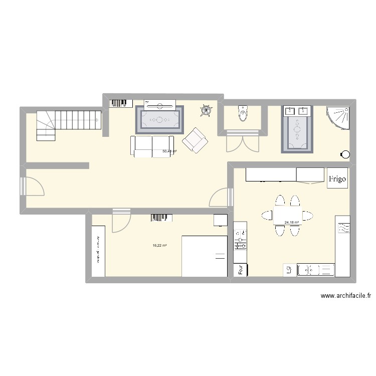 maison adaptée. Plan de 3 pièces et 91 m2