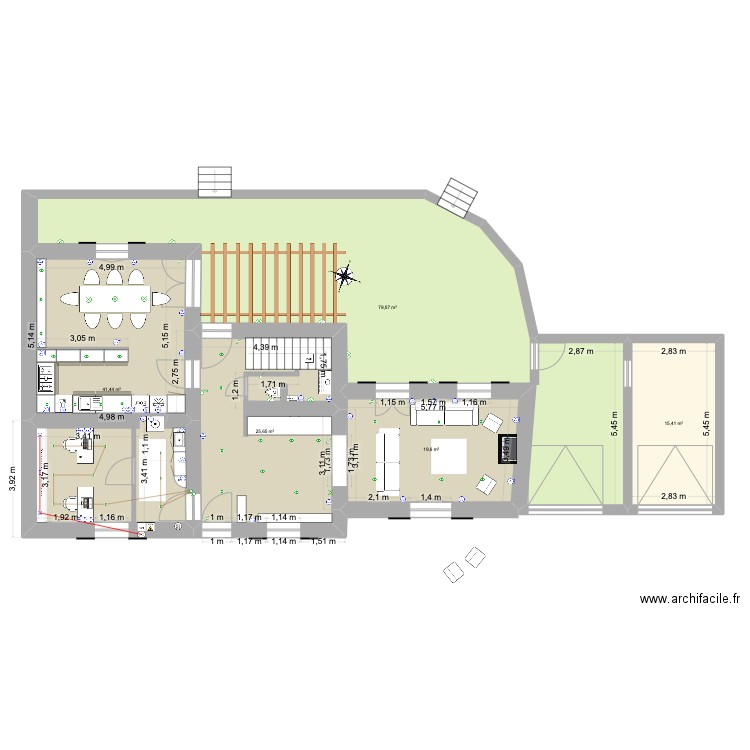 RDC cuisine Salon 4 MODIF BUREAU. Plan de 5 pièces et 181 m2