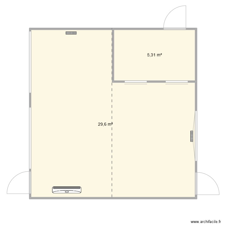 Swissport. Plan de 2 pièces et 35 m2