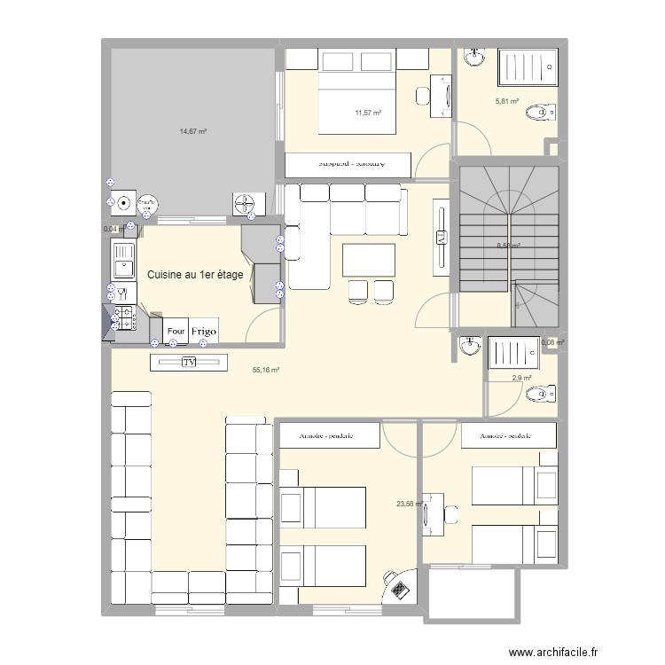 Maison El Houda - Appt N°1. Plan de 9 pièces et 122 m2