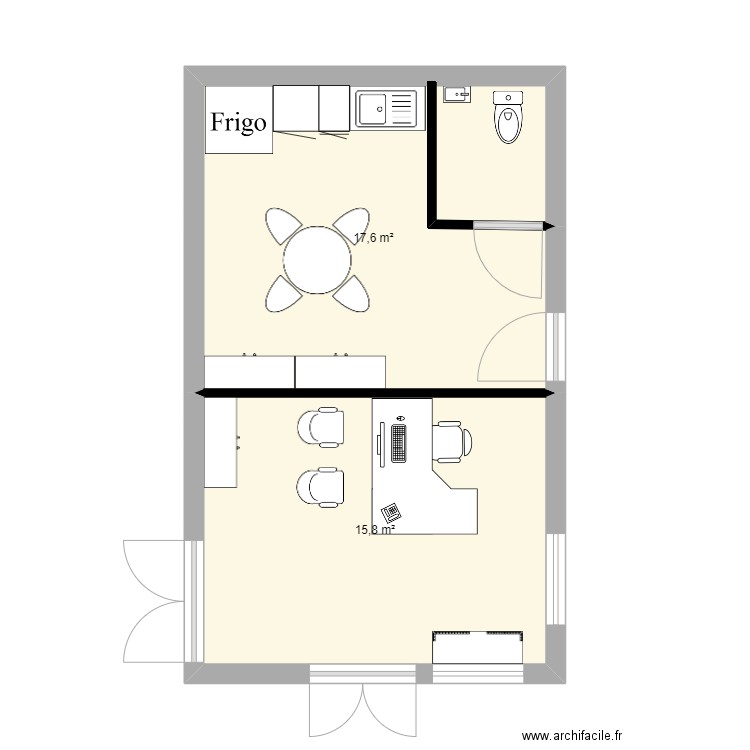 rdc acceuil . Plan de 2 pièces et 33 m2