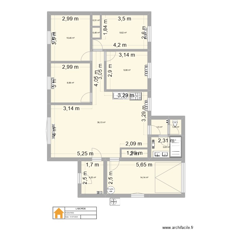 LABORDE. Plan de 12 pièces et 100 m2