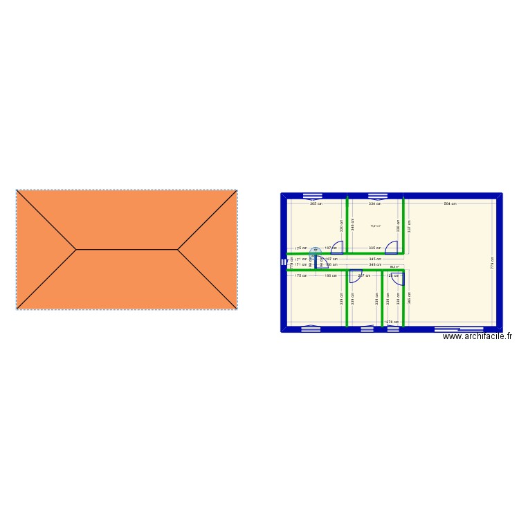 PP 4 pentes. Plan de 2 pièces et 97 m2