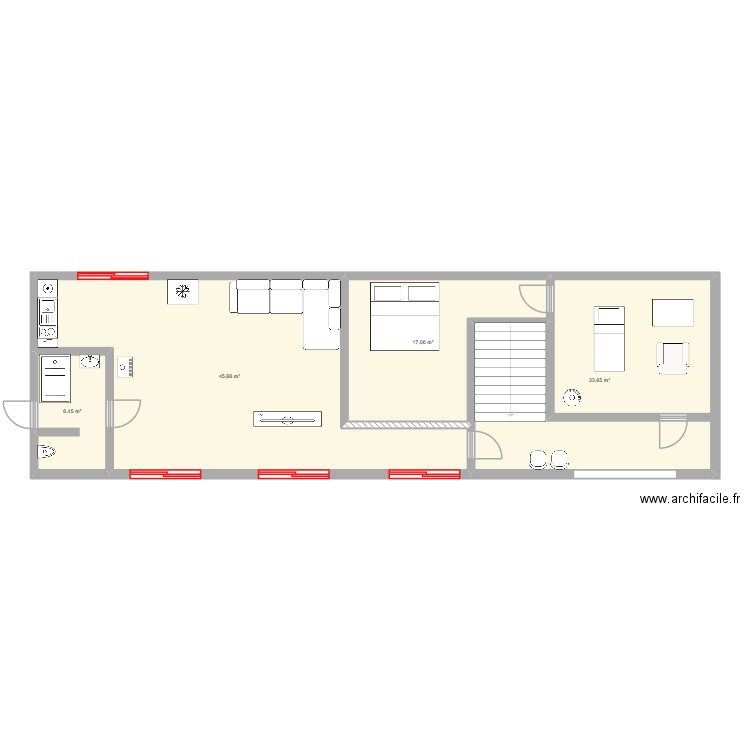Mezzanine V2. Plan de 4 pièces et 103 m2