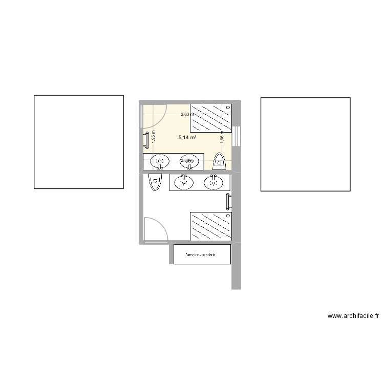 Salle de bain 2. Plan de 1 pièce et 5 m2