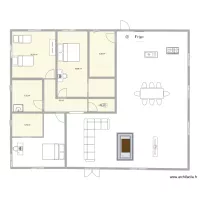 plan de 3 chambres salon avec salle &agrave; manger et cuisine