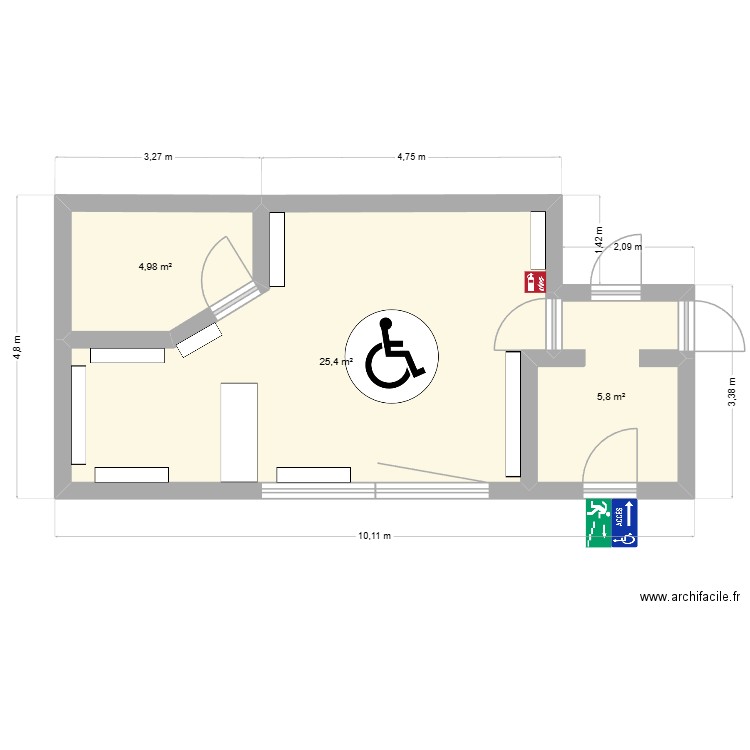jolostel. Plan de 3 pièces et 36 m2