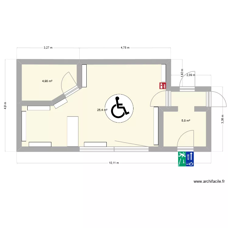 jolostel. Plan de 3 pièces et 36 m²