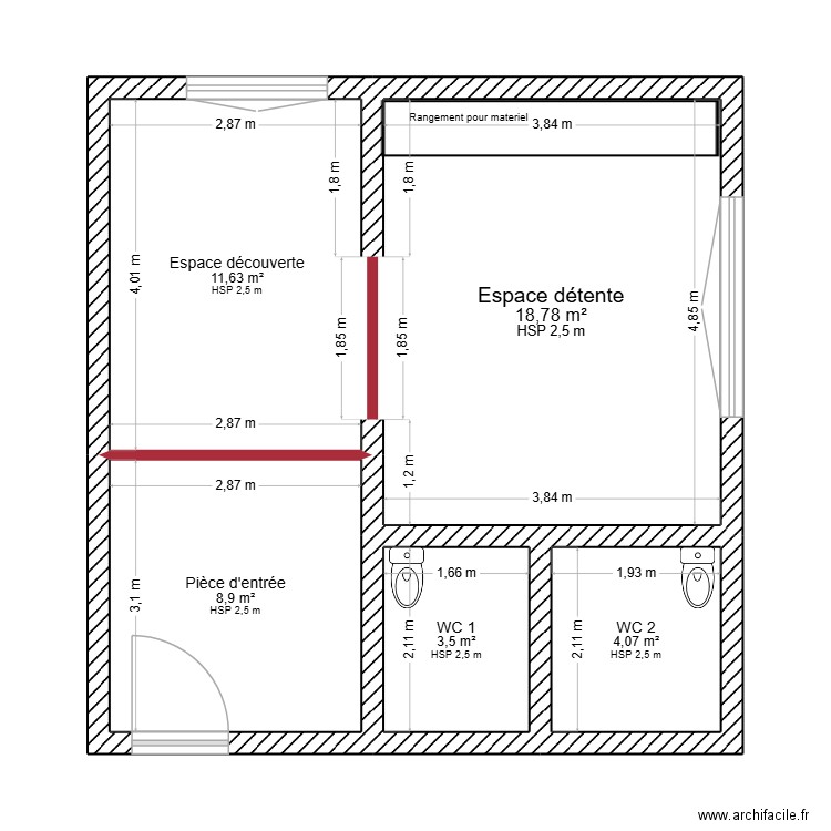 projet snoezelen. Plan de 5 pièces et 47 m2