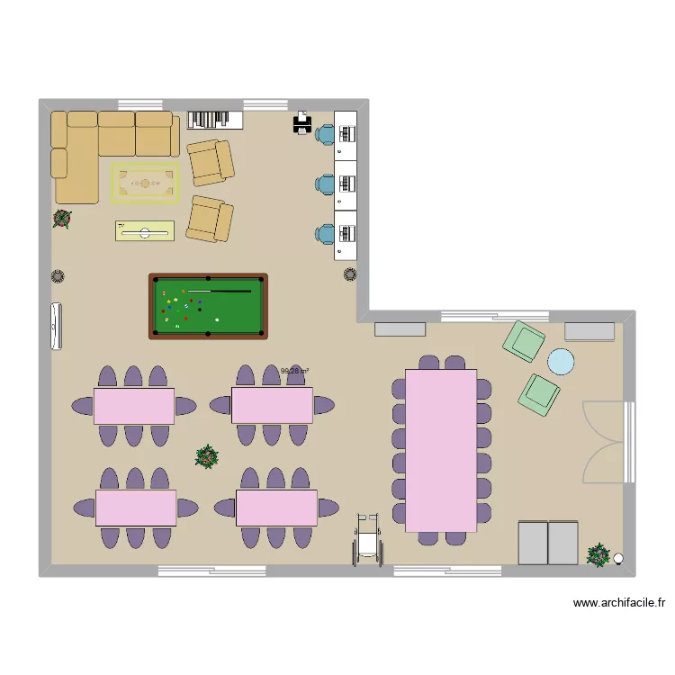 llll. Plan de 1 pièce et 99 m²