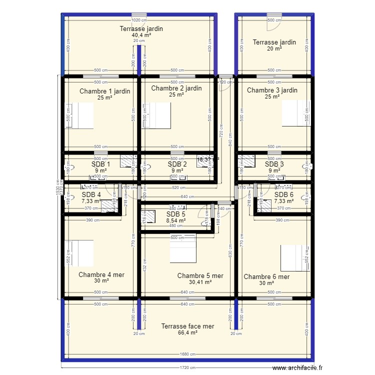 Parev3. Plan de 16 pièces et 359 m2