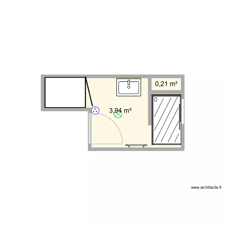 Salle de bain. Plan de 2 Pièces et 4 m²