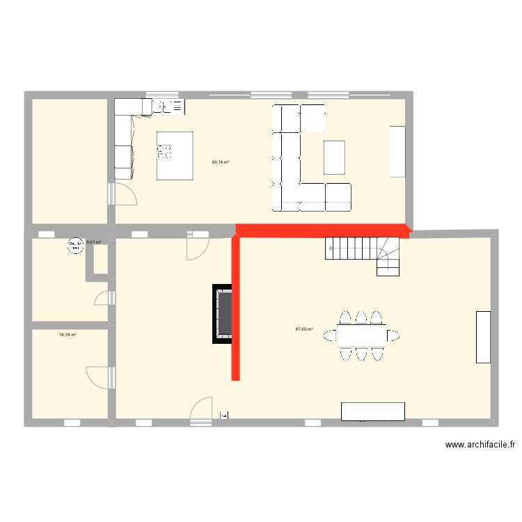Gaudry. Plan de 4 pièces et 165 m2