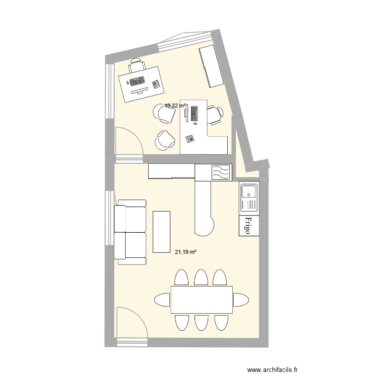 salle de pause AM. Plan de 2 pièces et 32 m2
