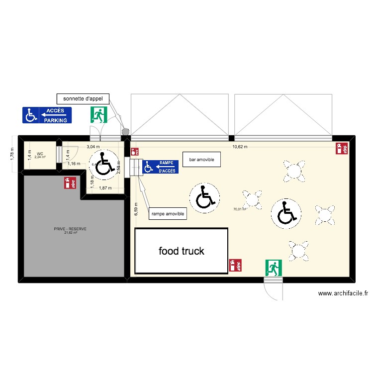 guinguette. Plan de 4 pièces et 100 m2