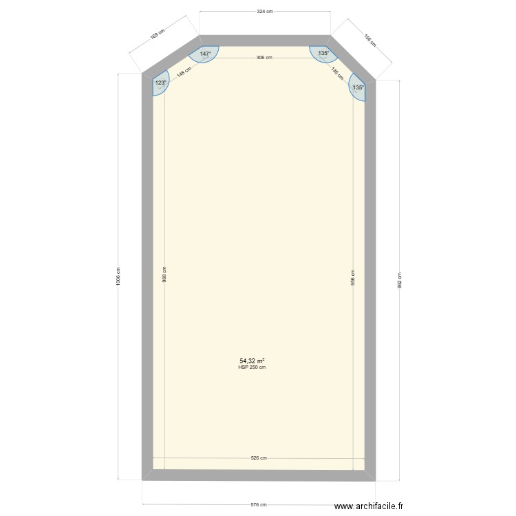 wiart. Plan de 1 pièce et 54 m2