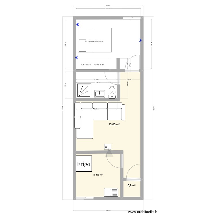 STUDIO BATIM. Plan de 3 pièces et 21 m2