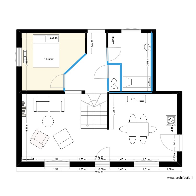 chateau crech last. Plan de 1 pièce et 11 m2