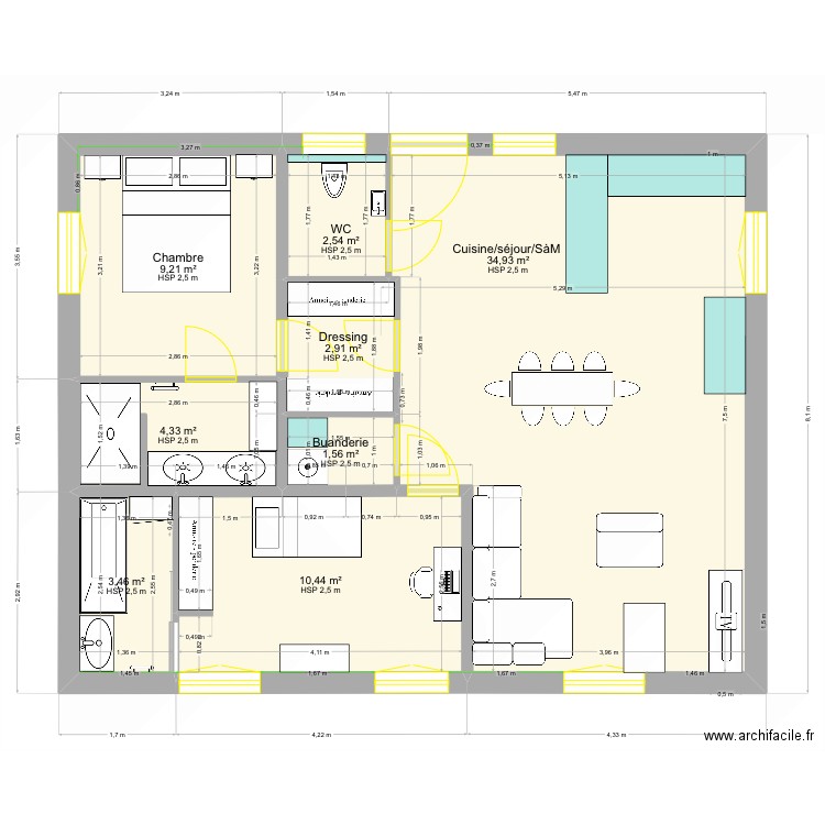 Bellet 16.1. Plan de 8 pièces et 69 m2