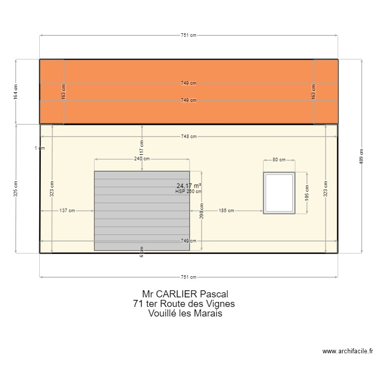 Façade  EST projetée. Plan de 1 pièce et 24 m2