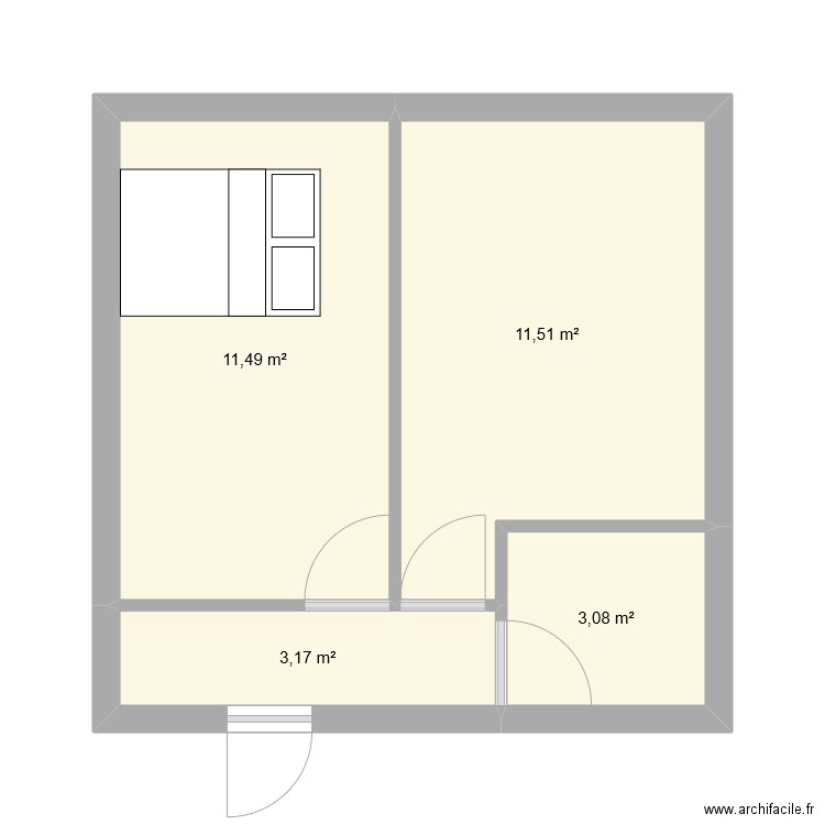 double chambres et sdb. Plan de 4 pièces et 29 m2