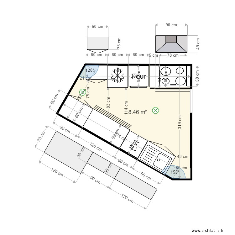 ETOILE cuisine meublée 1. Plan de 1 pièce et 8 m2