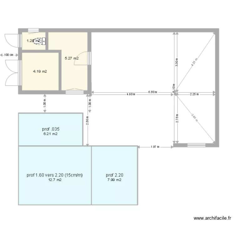 pool house L var1 sans mob avec piscine. Plan de 