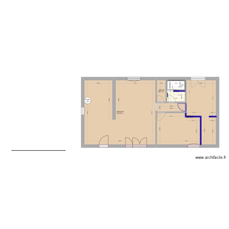 mesures. Plan de 4 pièces et 62 m2