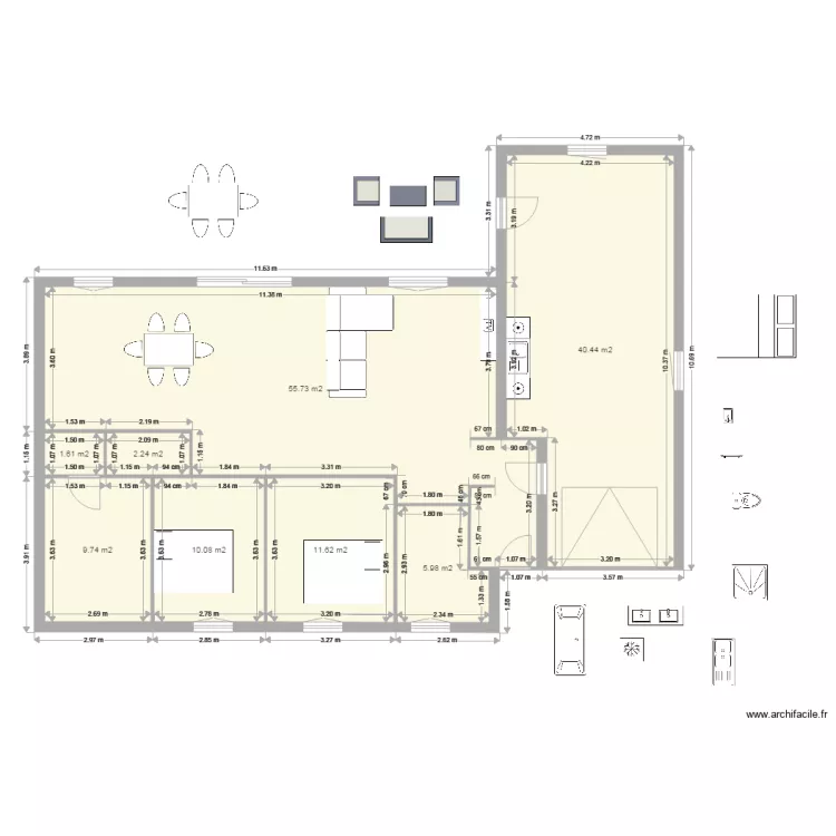 Maison Grane rectangle. Plan de 