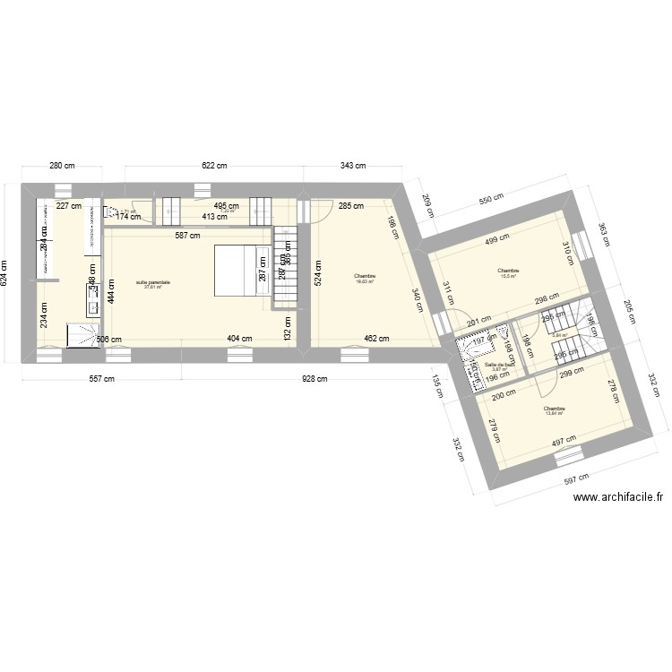 1er étage Denicé cour. Plan de 8 pièces et 105 m2