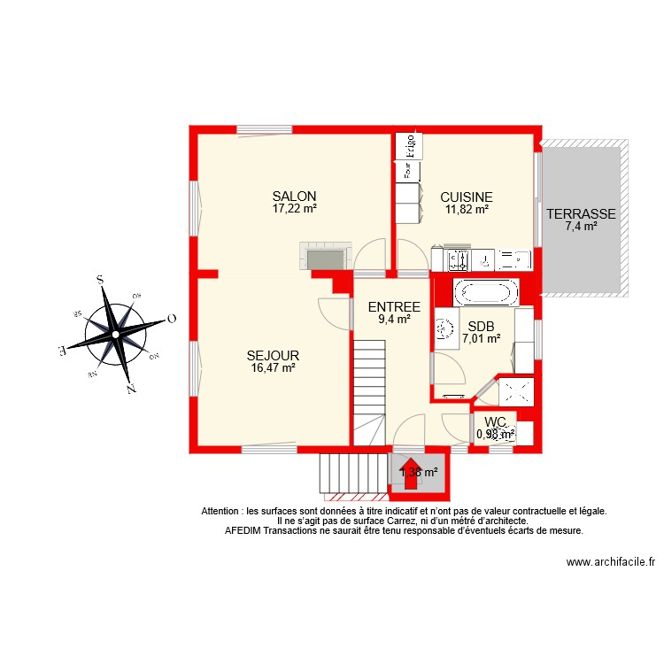 BI 8333 RDC. Plan de 12 pièces et 73 m2