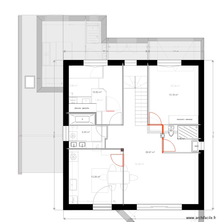 baignoire déplacée. Plan de 0 pièce et 0 m2