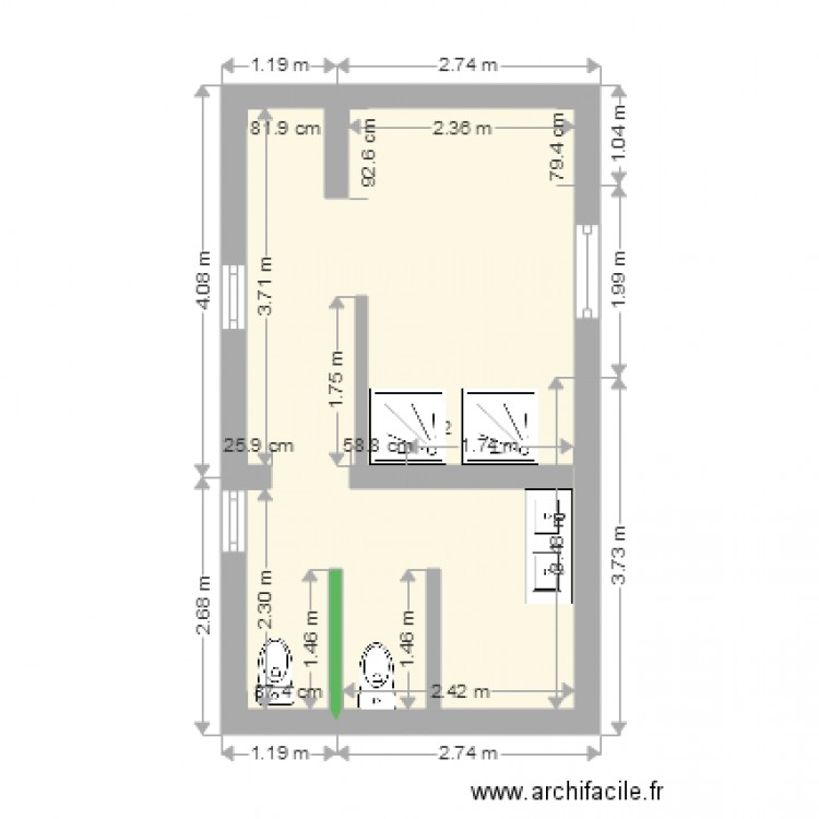 salle de bain u1 v2. Plan de 0 pièce et 0 m2