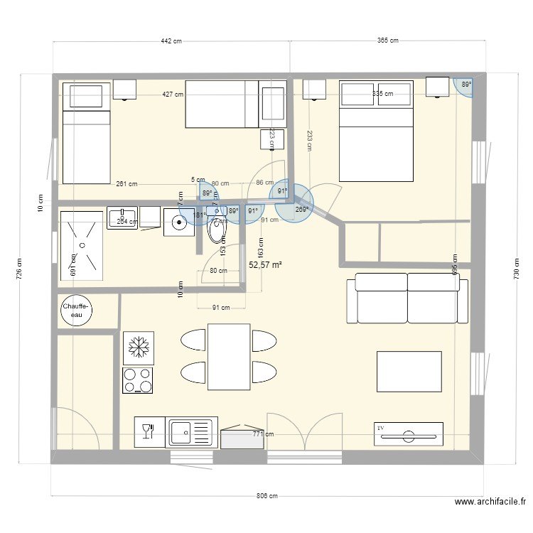 Chalet v2. Plan de 1 pièce et 53 m2