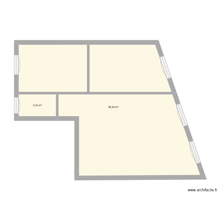 Savoie initial. Plan de 2 pièces et 62 m2