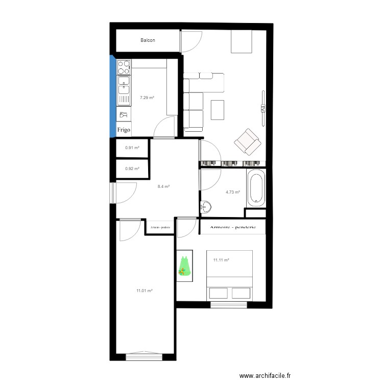 Rigoult. Plan de 9 pièces et 63 m2