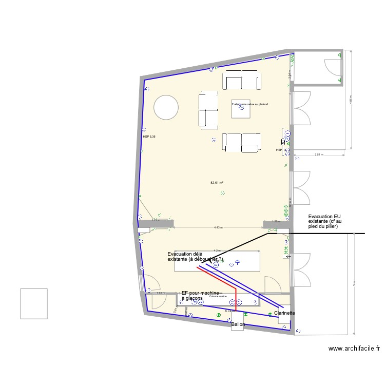 Plomberie volume jour. Plan de 0 pièce et 0 m2
