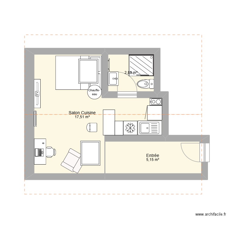Studio Arpajon. Plan de 3 pièces et 26 m2