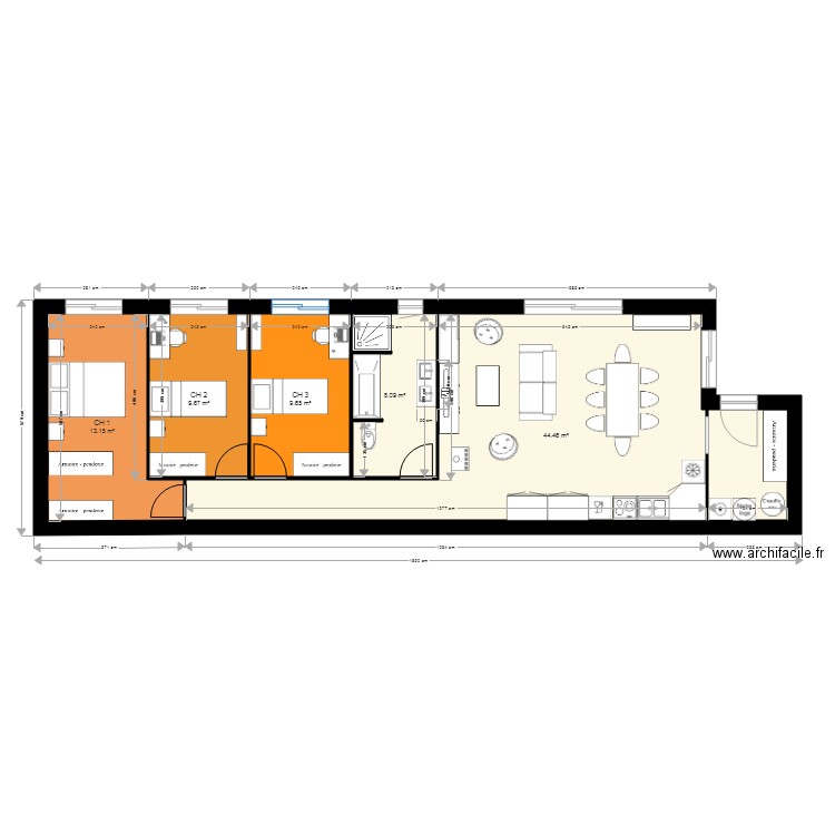 3 CH SUD LONGUEUR. Plan de 0 pièce et 0 m2